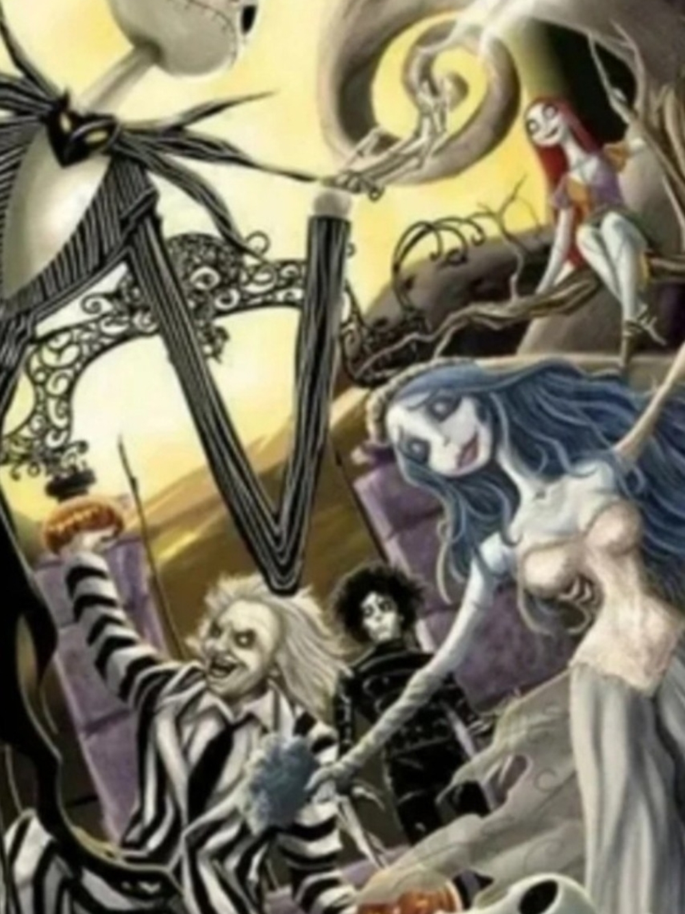 Nightmare Characters Art Print in Black, White, Blue, Yellow